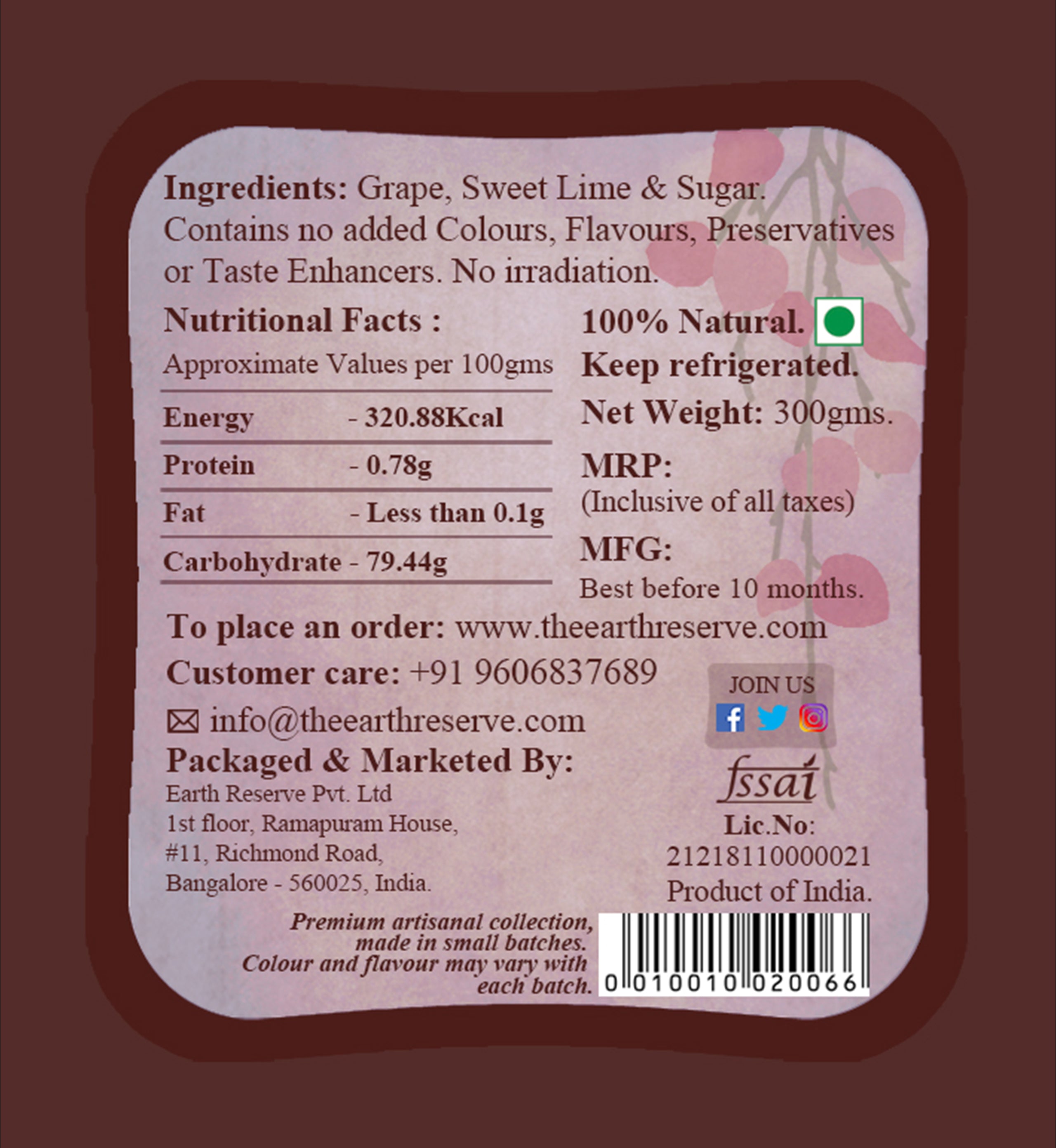 Grape & Sweet Lime Preserve │ All Fruit │ No Added Flavours or Colours