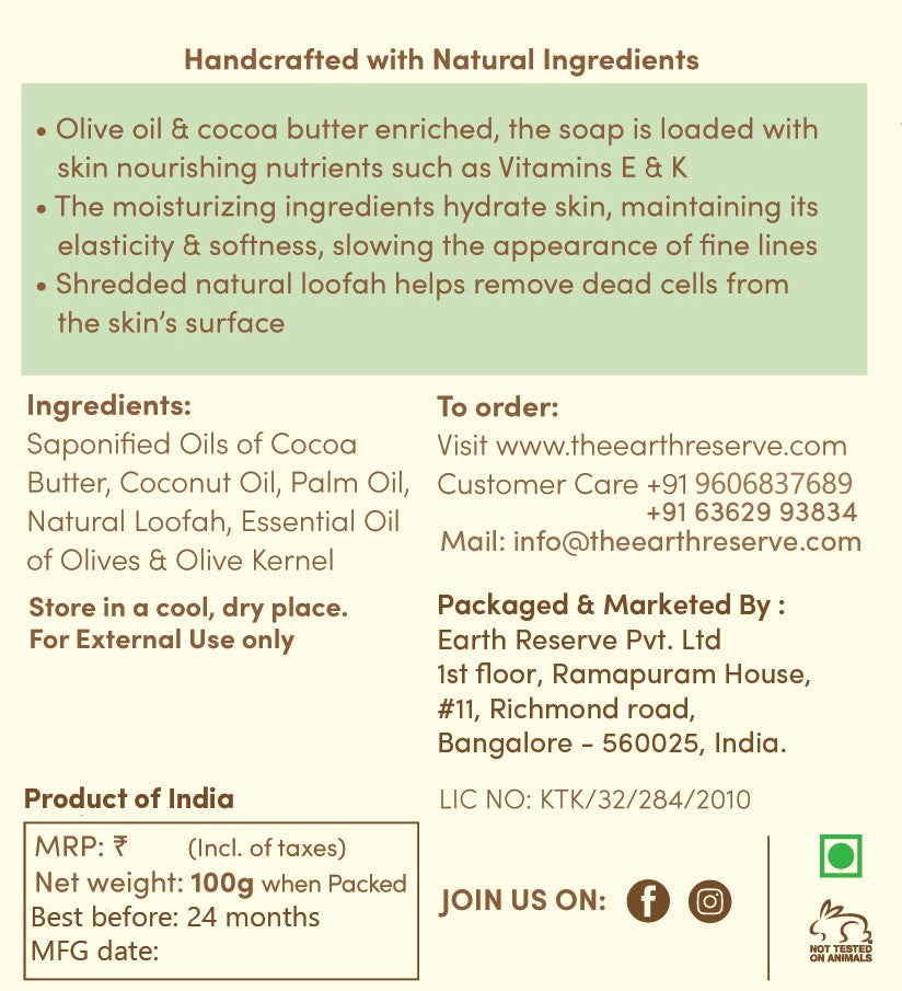 Olive & Shredded Loofah Exfoliating Soap | SLS & Paraben Free │Cocoa Butter Enriched