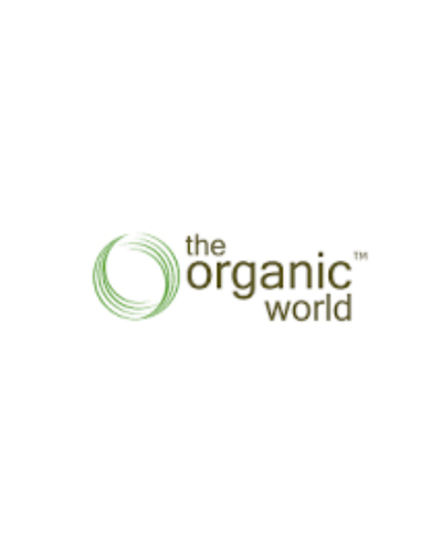 The Organic World logo centered on a plain white background, with green concentric oval lines and brown text reading 'the organic world'.