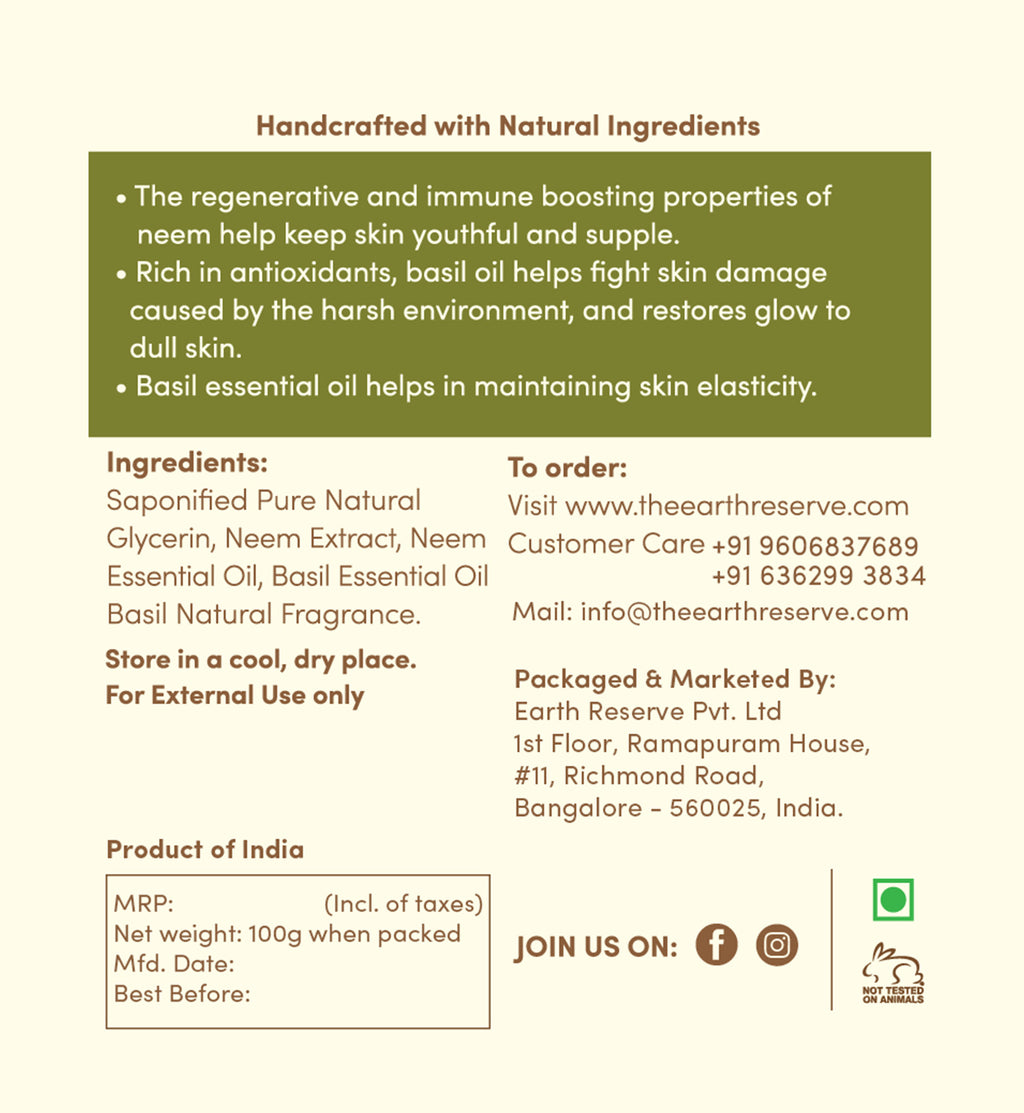 Neem Leaves & Basil Blend Soap | SLS & Paraben Free │Glycerin Rich