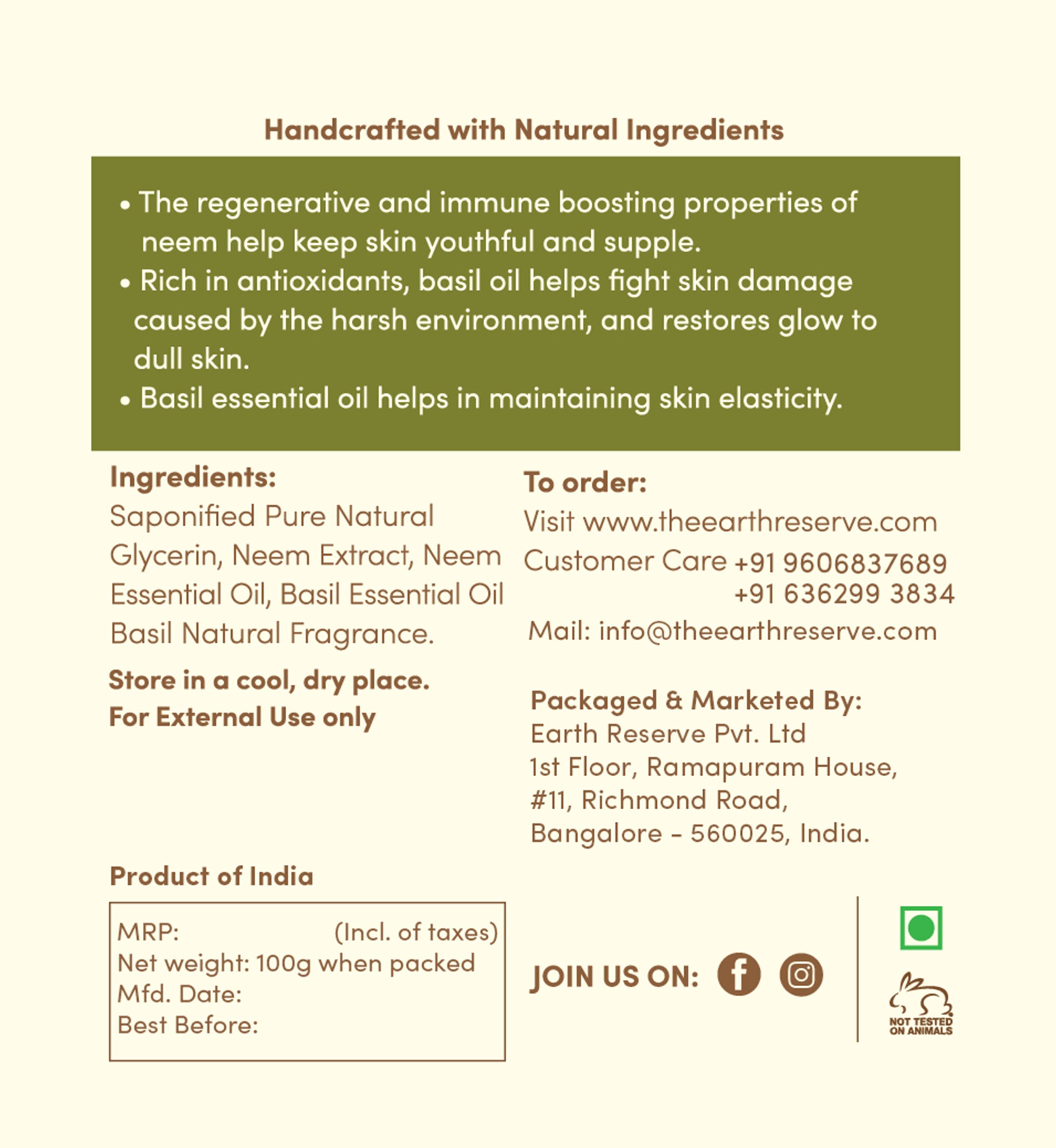 Neem Leaves & Basil Blend Soap | SLS & Paraben Free │Glycerin Rich