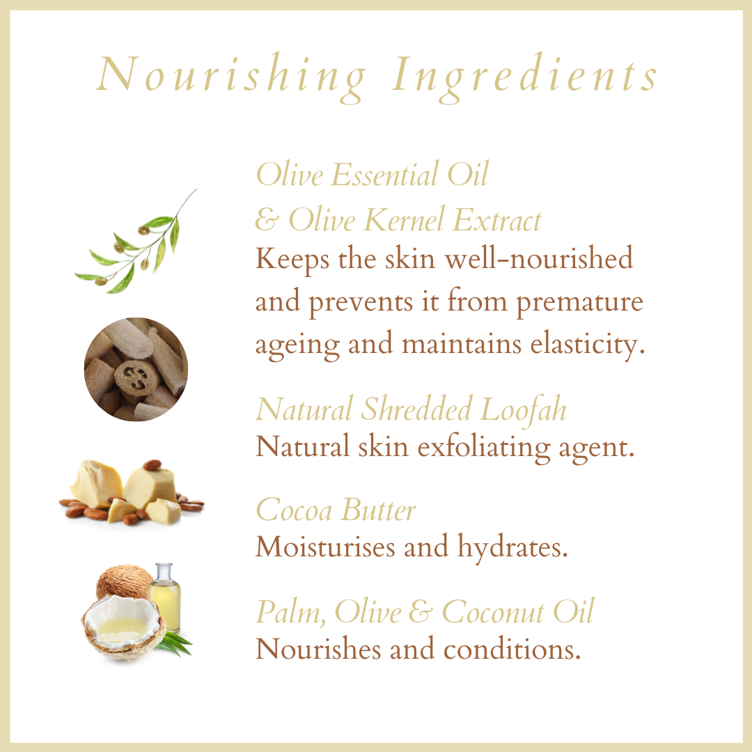 Olive & Shredded Loofah Exfoliating Soap | SLS & Paraben Free │Cocoa Butter Enriched